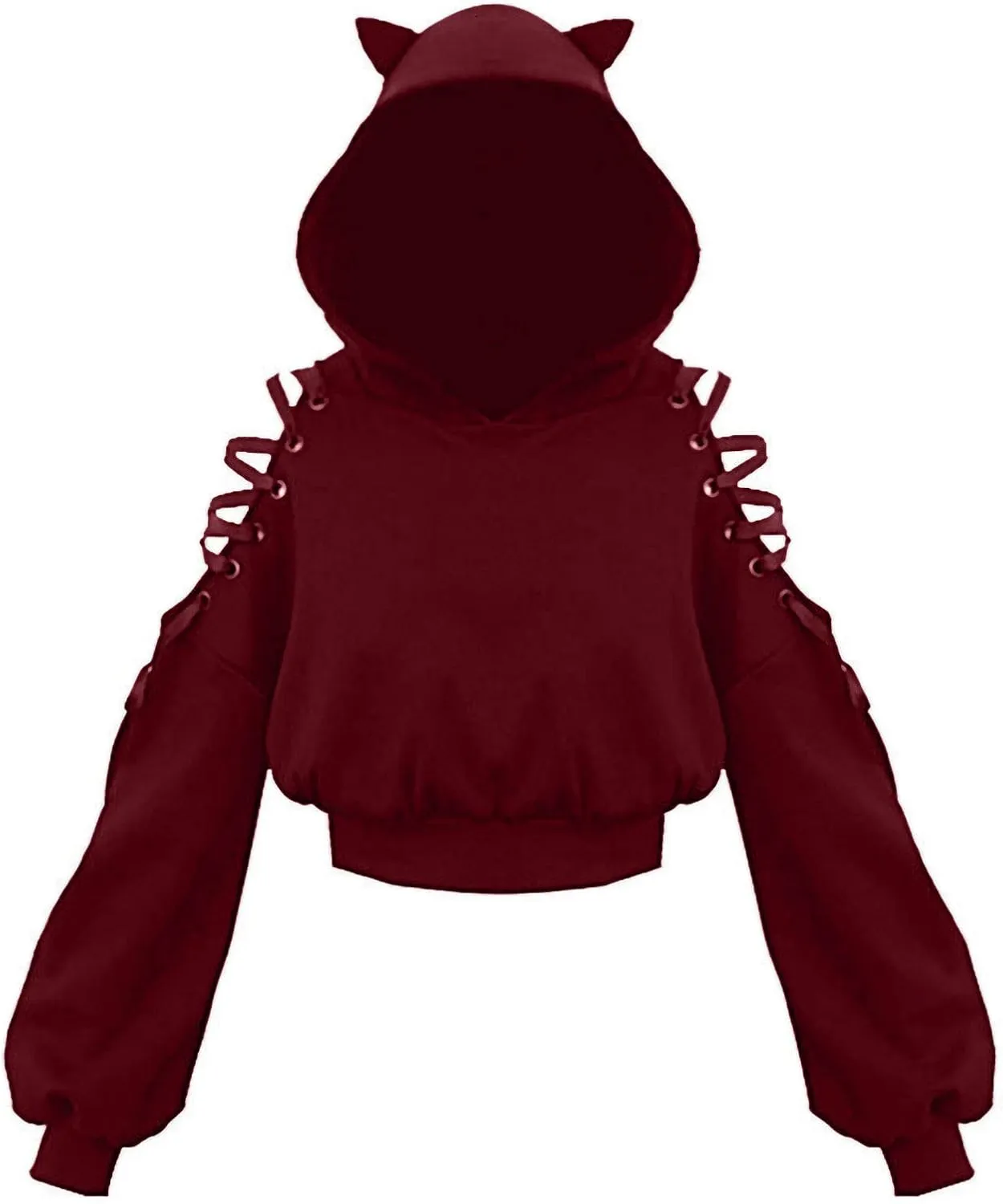 Aniywn Teen Girls Hoodies Cute Cat Ear Crop Top Gothic Hooded Sweatshirt Women Casual Long Sleeve Pullover Hodies