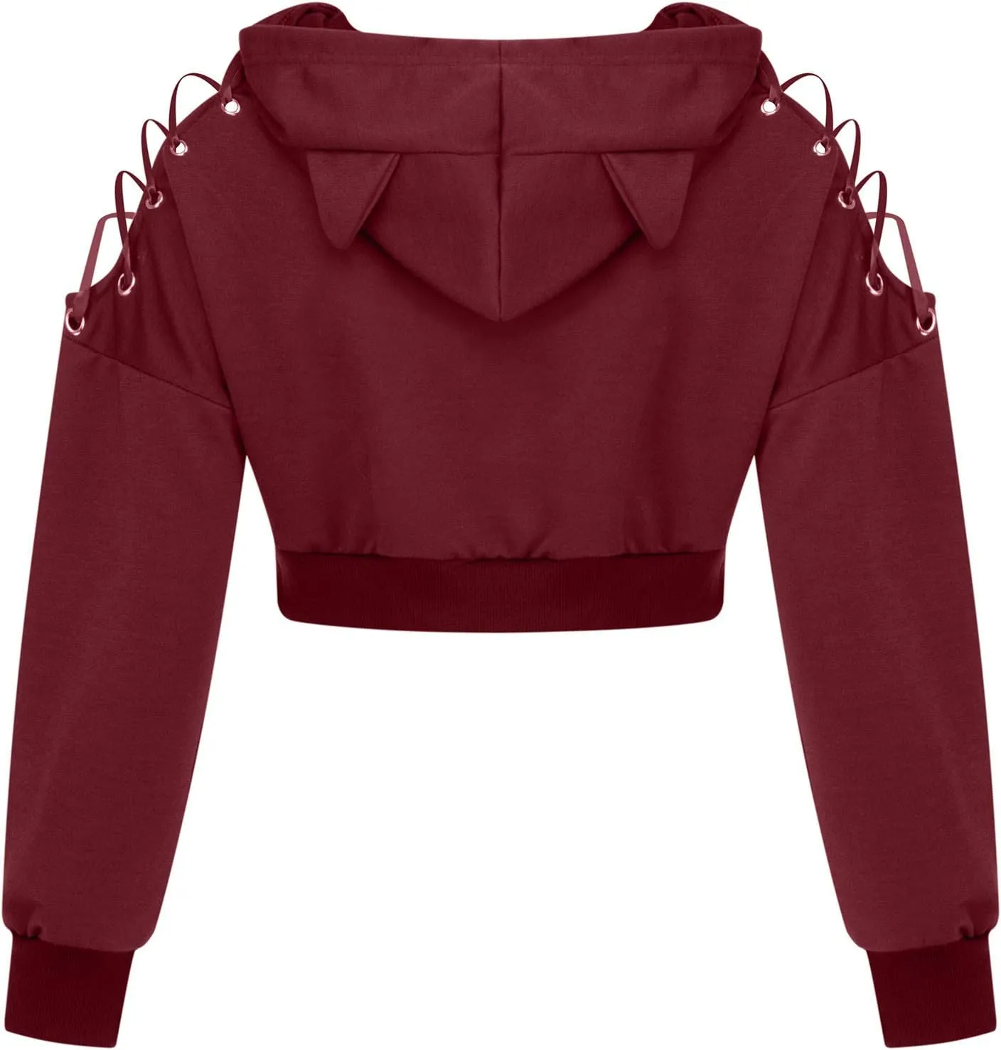 Aniywn Teen Girls Hoodies Cute Cat Ear Crop Top Gothic Hooded Sweatshirt Women Casual Long Sleeve Pullover Hodies