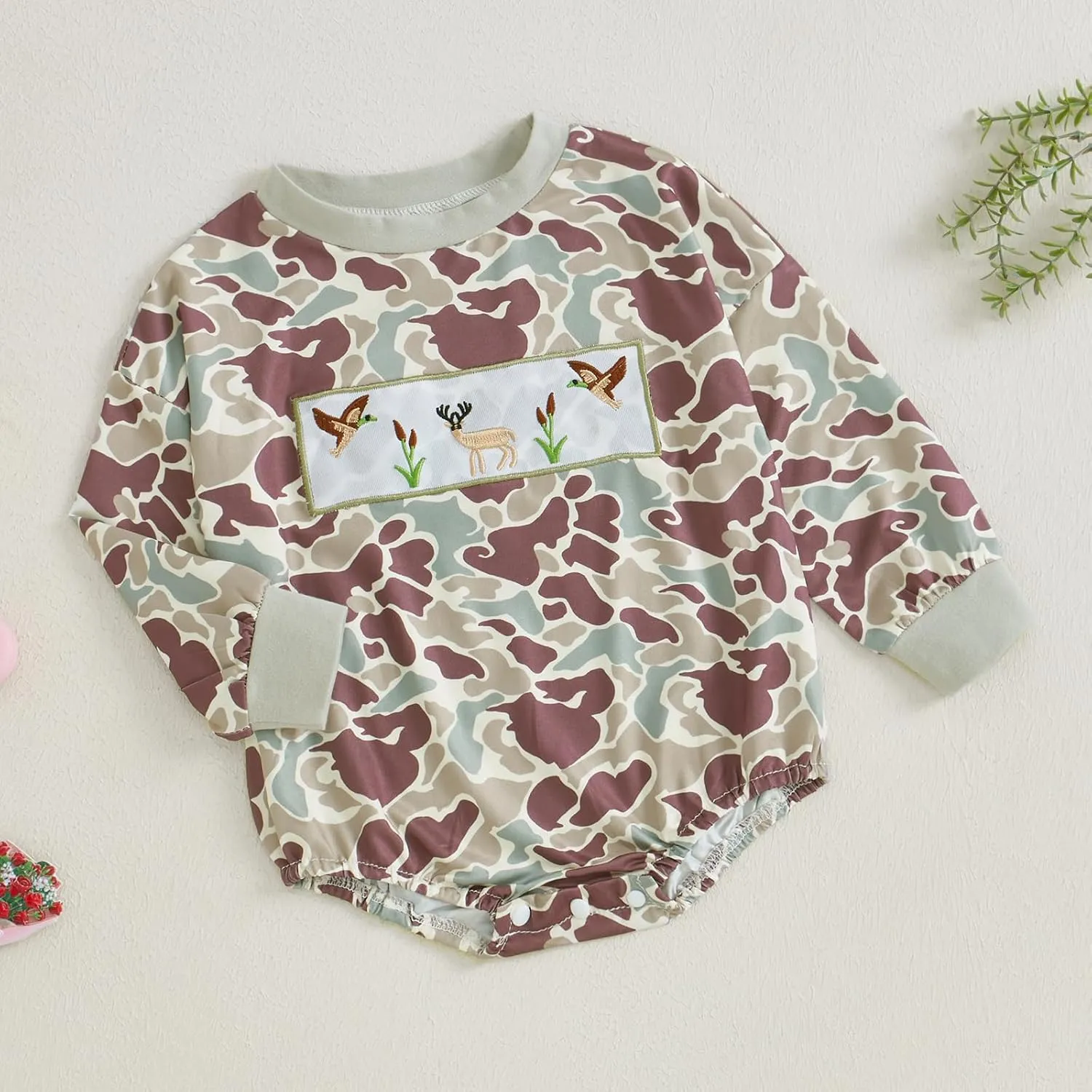 Baby Boys Duck Hunting Clothes Long Sleeve Camoflage Sweatshirt Romper Infant Fall Winter Outfits