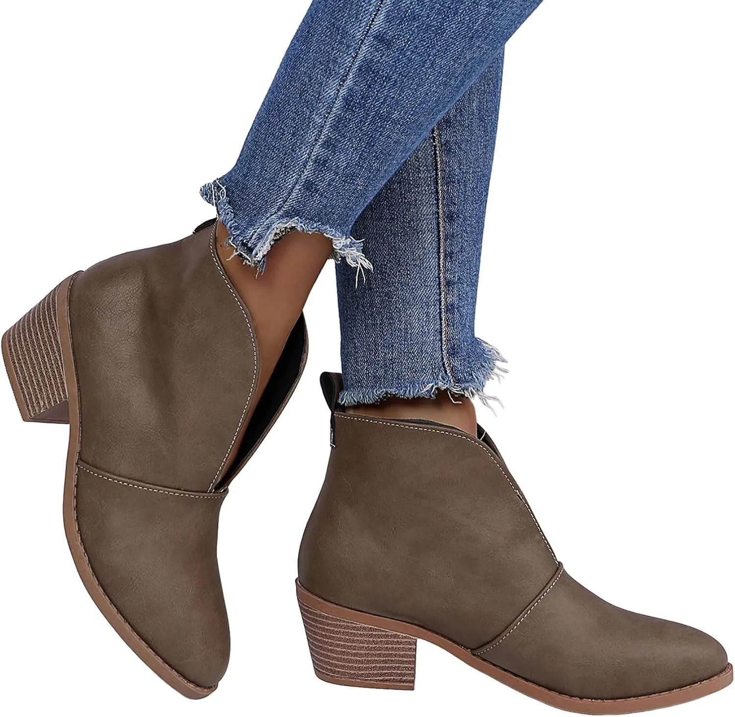 Cathalem Ankle Boots for Women Fashion Ankle Booties Slip On Pointed Toe Chunky Stacked Mid Heel Booties Western Cowboy Boots