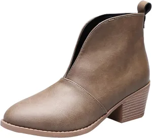 Cathalem Ankle Boots for Women Fashion Ankle Booties Slip On Pointed Toe Chunky Stacked Mid Heel Booties Western Cowboy Boots