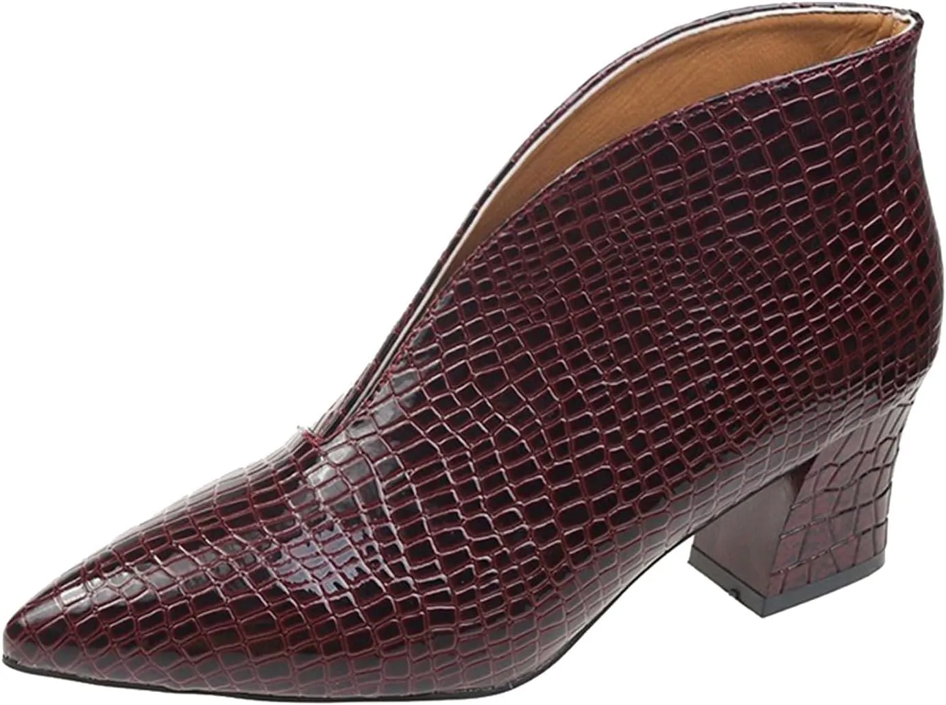 Cathalem Boots for Women,V Cut Pointed Toe Low Heel Cutout Booties Ankle Boots Comfortable Slip On Chunky Heel Warm Boots