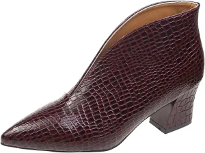 Cathalem Boots for Women,V Cut Pointed Toe Low Heel Cutout Booties Ankle Boots Comfortable Slip On Chunky Heel Warm Boots