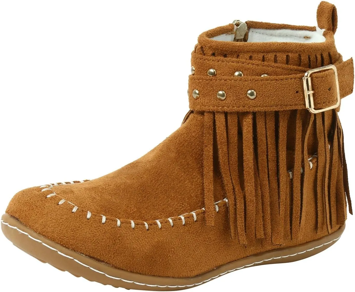 Cathalem Cowboy Boots for Women Fringe Western Cowgirl Ankle Boots Suede Tassel Boots Round Toe Flats Retro Winter Booties