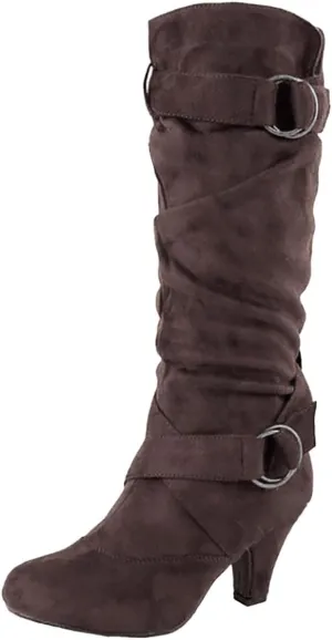 Combat Boots Womens Suede Cross Belt Thigh High Boots Low Heeled Pull On Knee High Boots Mid Calf Bootie