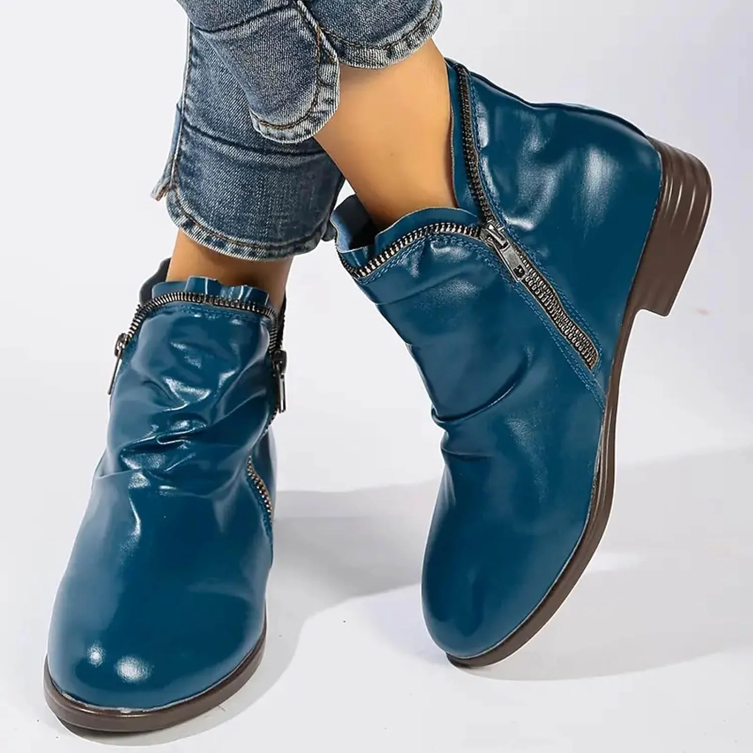 Cowboy Boots for Women Women's Ankle Retro Slouchy Casual Booties Zip V Cut Low Heel Short Cowgirl Ethnic Riding Western Boots