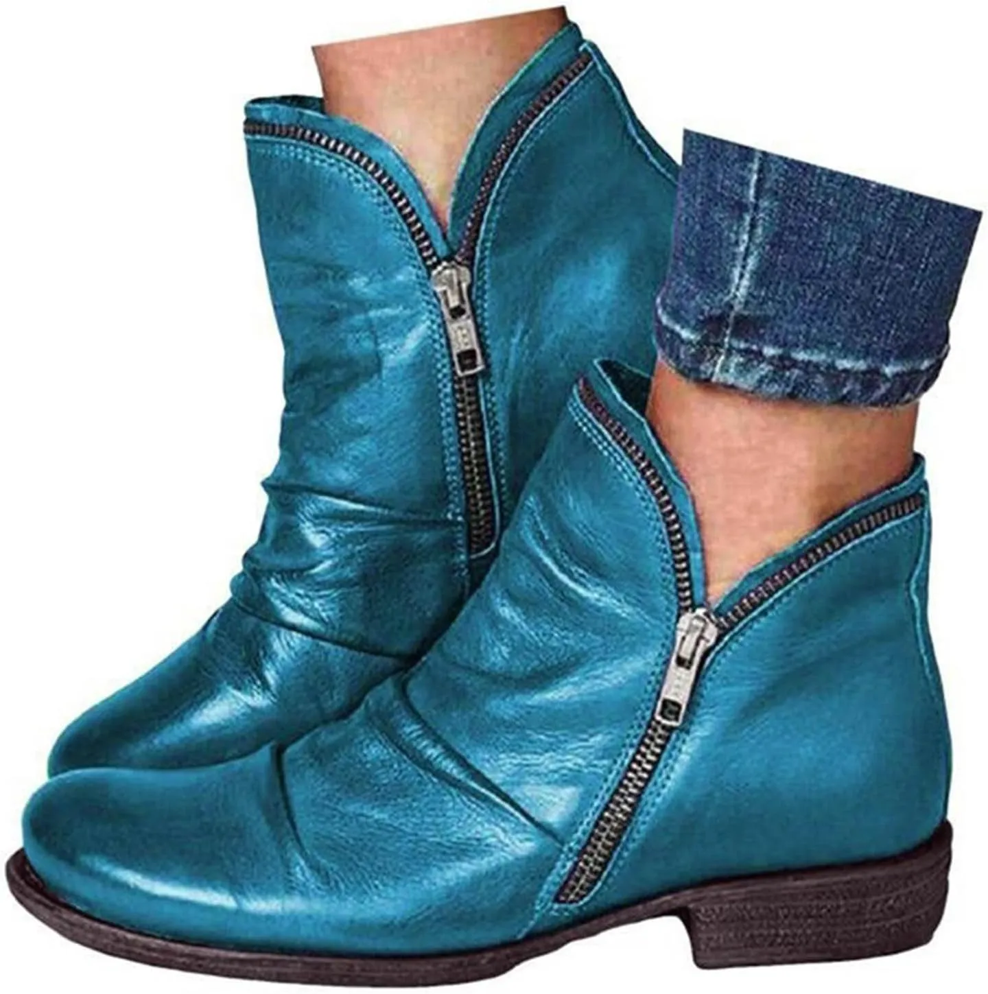 Cowboy Boots for Women Women's Ankle Retro Slouchy Casual Booties Zip V Cut Low Heel Short Cowgirl Ethnic Riding Western Boots