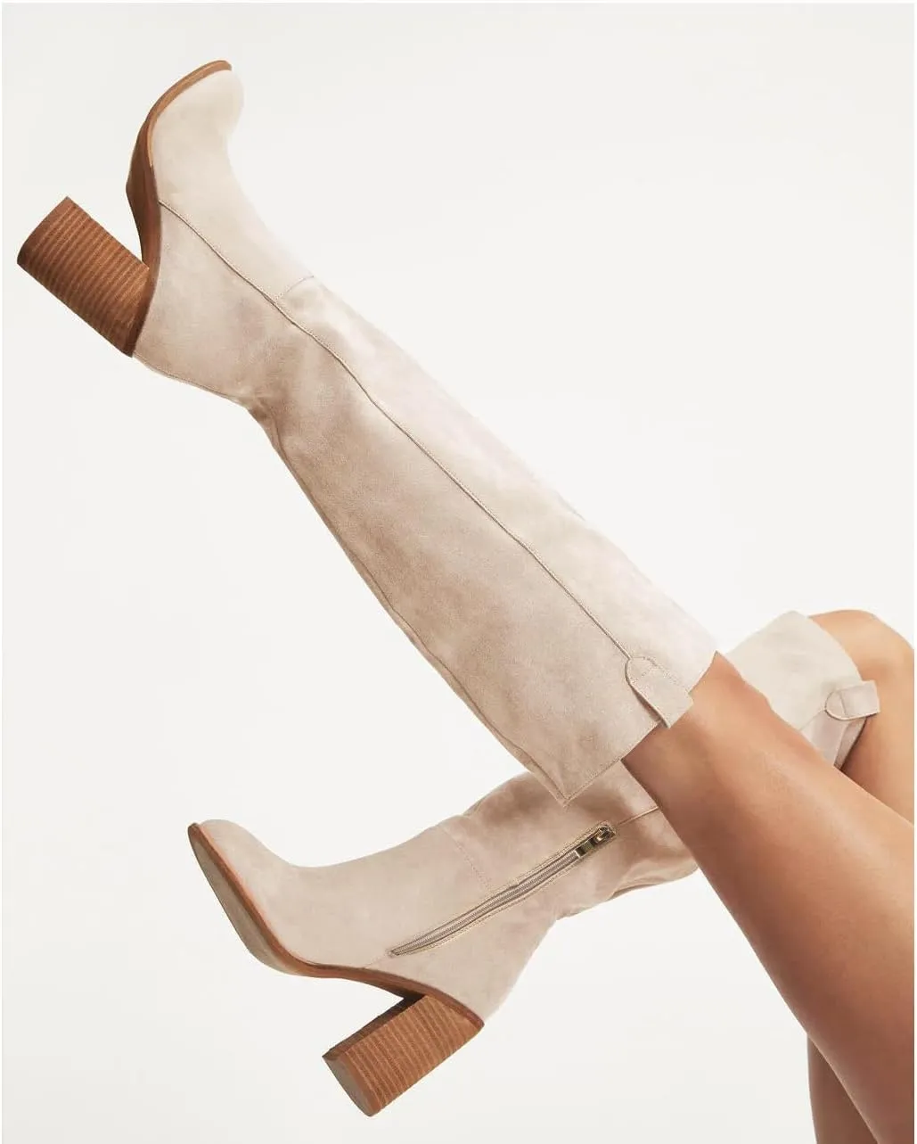 Erocalli Suede Knee-High Boots Fall Boot For Women Chunky Block High Heel Slouch Fashion Boot Round Toe Side Zipper…