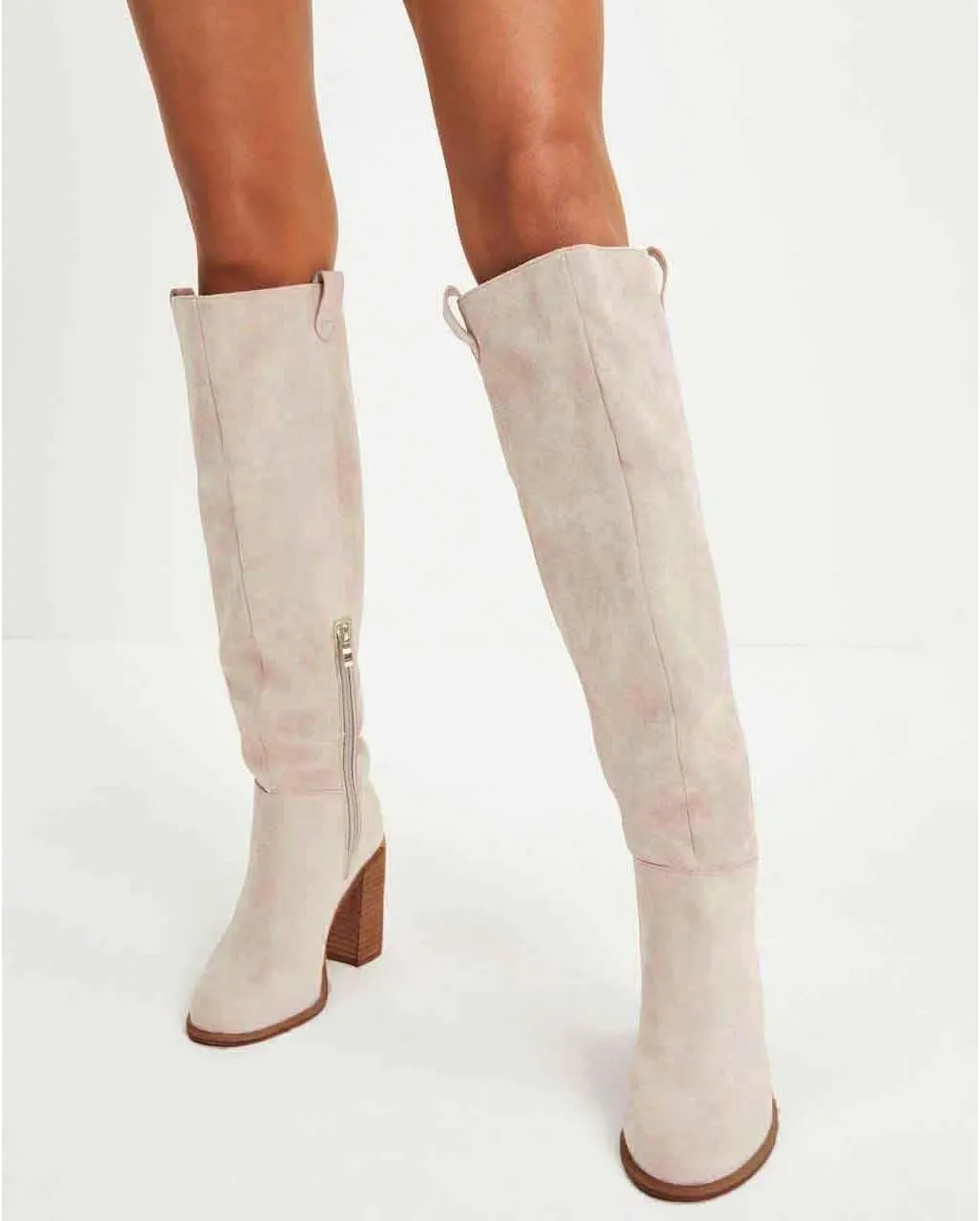 Erocalli Suede Knee-High Boots Fall Boot For Women Chunky Block High Heel Slouch Fashion Boot Round Toe Side Zipper…