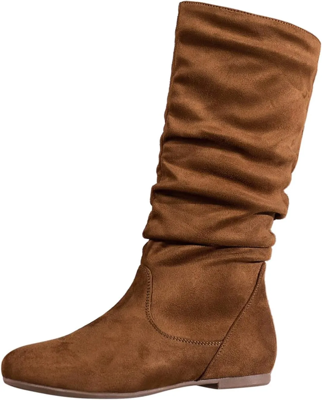 Hiking Boots Women Retro Side Zipper Flats Thigh High Boots Pleated Suede Knee High Boots Fall Long Bootie