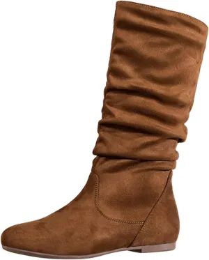 Hiking Boots Women Retro Side Zipper Flats Thigh High Boots Pleated Suede Knee High Boots Fall Long Bootie