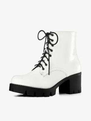 Lace Up Decor Side Zipper Platform Chunky Heel Combat Boots