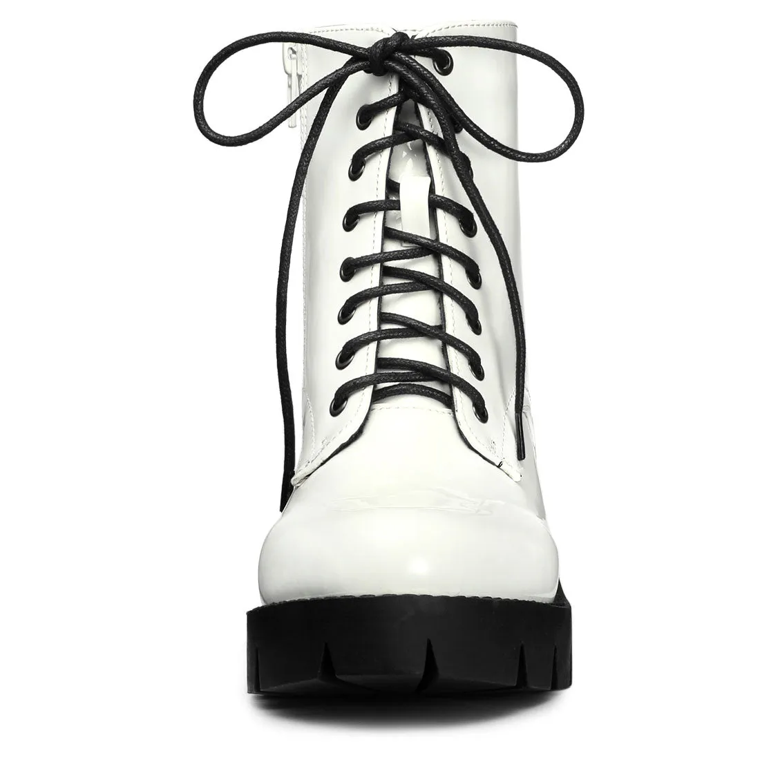Lace Up Decor Side Zipper Platform Chunky Heel Combat Boots