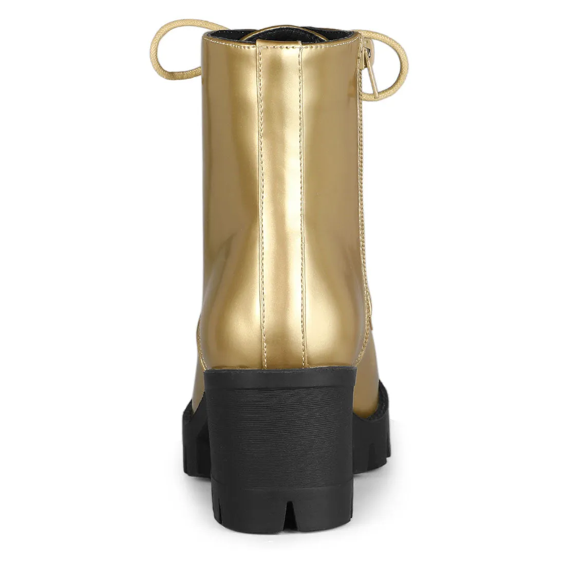 Lace Up Decor Side Zipper Platform Chunky Heel Combat Boots