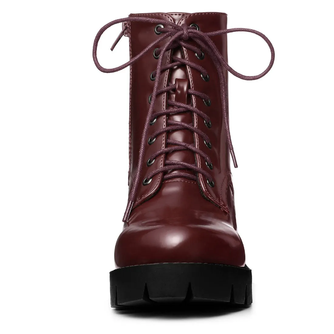 Lace Up Decor Side Zipper Platform Chunky Heel Combat Boots