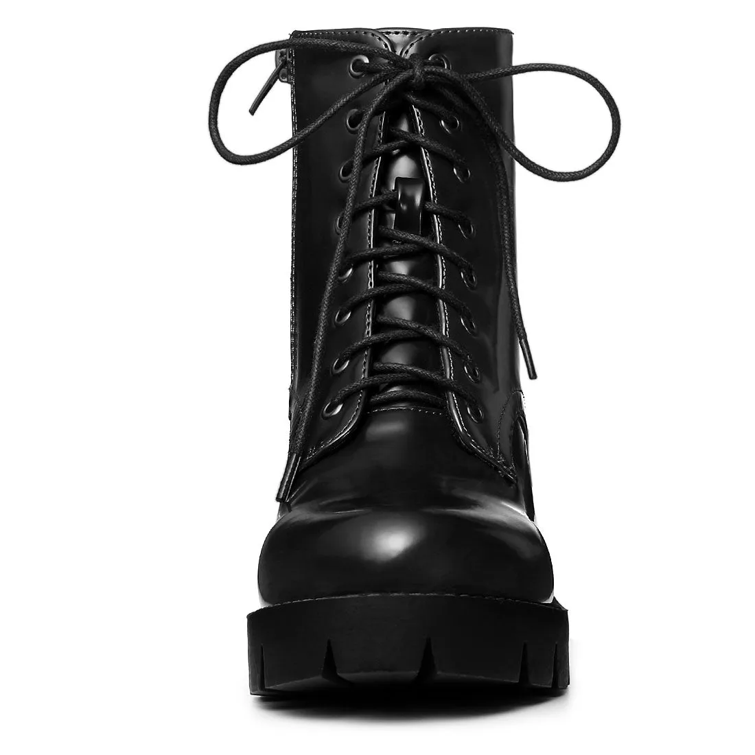 Lace Up Decor Side Zipper Platform Chunky Heel Combat Boots
