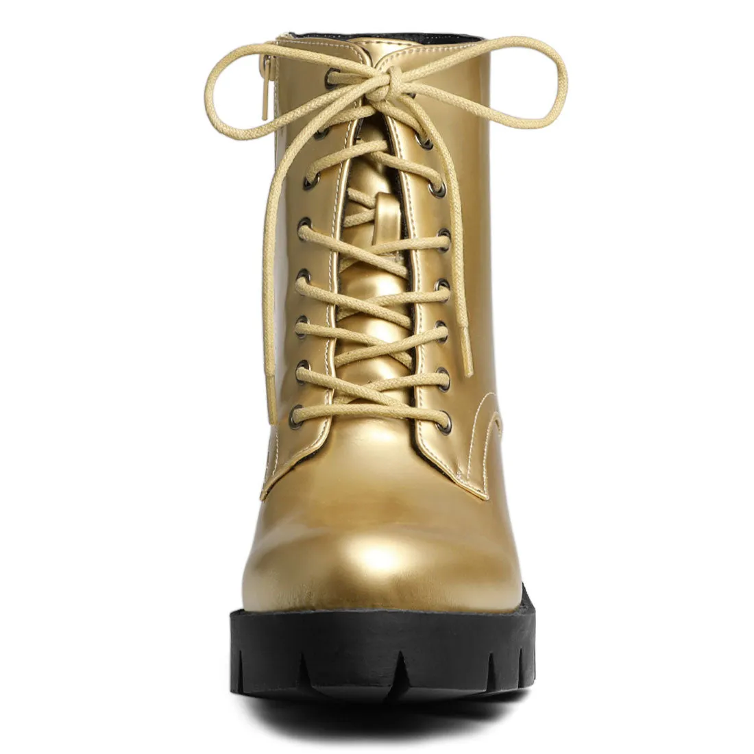 Lace Up Decor Side Zipper Platform Chunky Heel Combat Boots