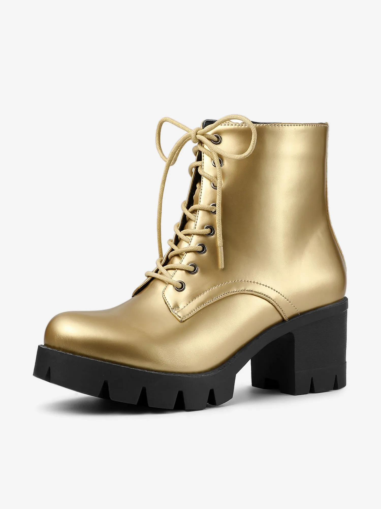 Lace Up Decor Side Zipper Platform Chunky Heel Combat Boots