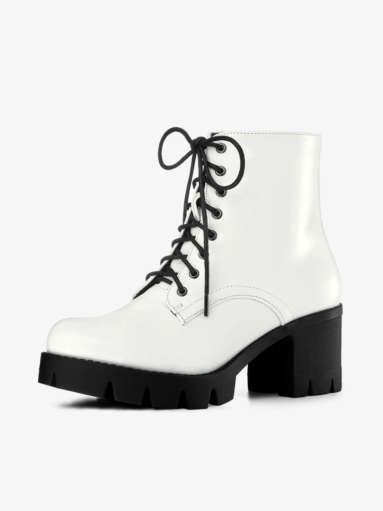 Lace Up Decor Side Zipper Platform Chunky Heel Combat Boots