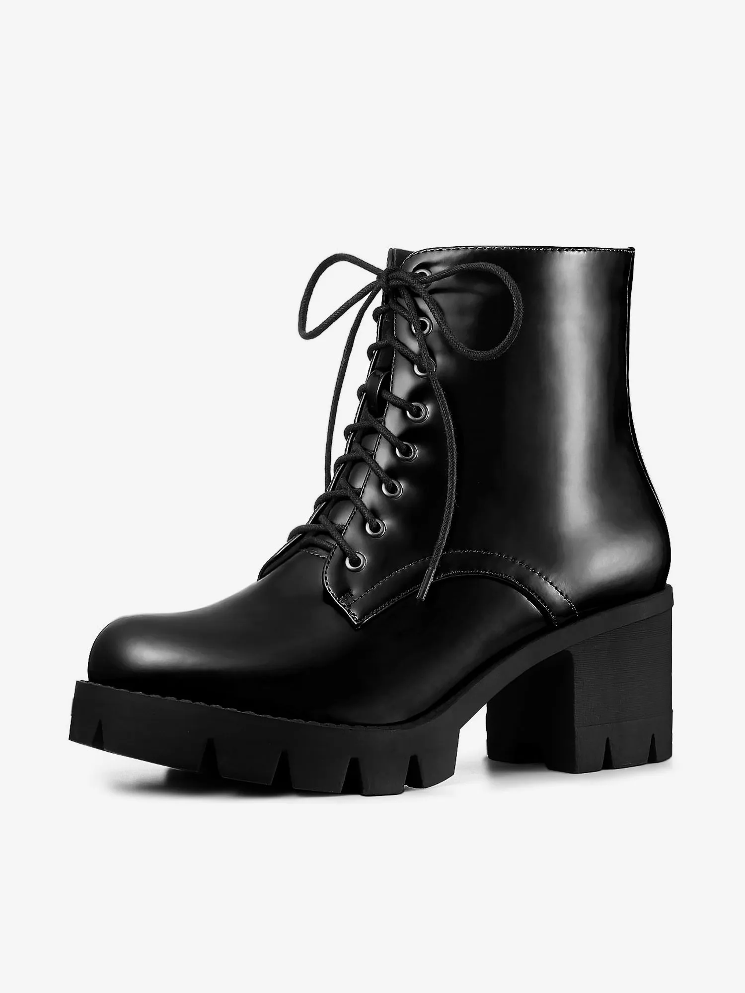 Lace Up Decor Side Zipper Platform Chunky Heel Combat Boots