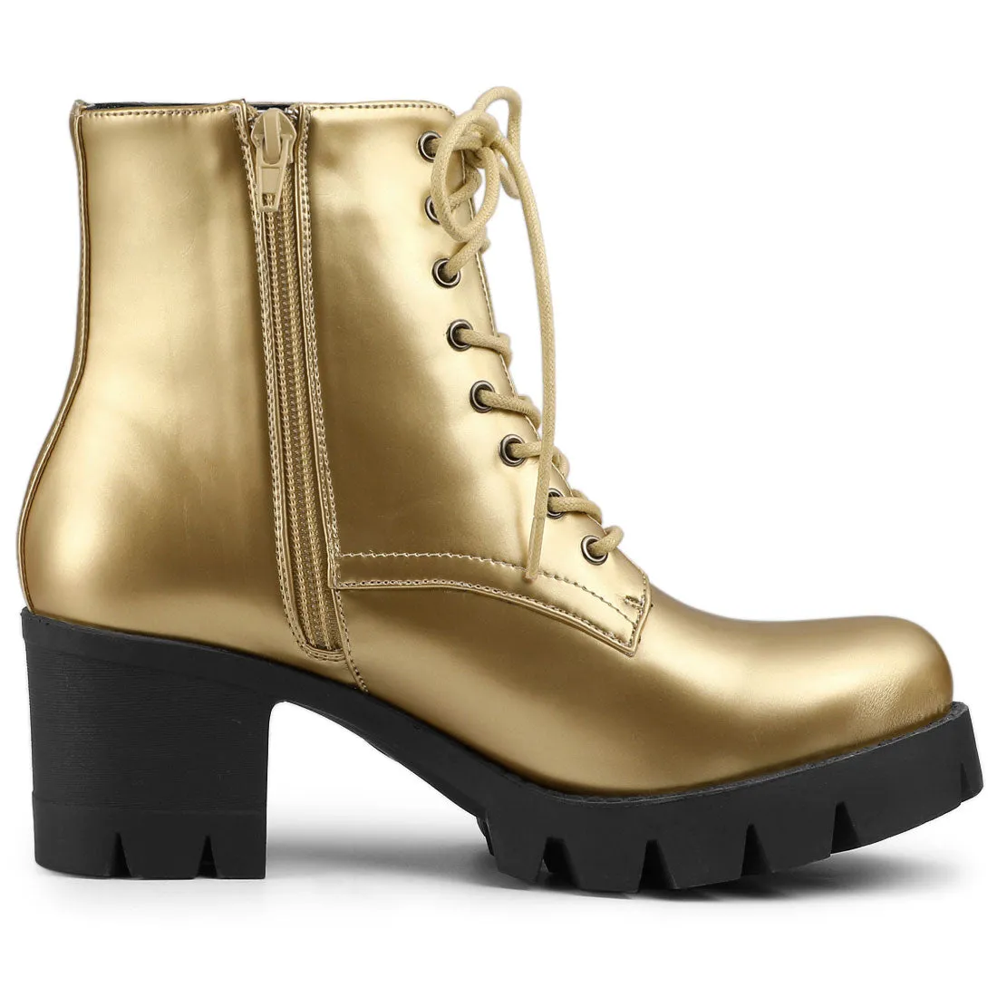 Lace Up Decor Side Zipper Platform Chunky Heel Combat Boots