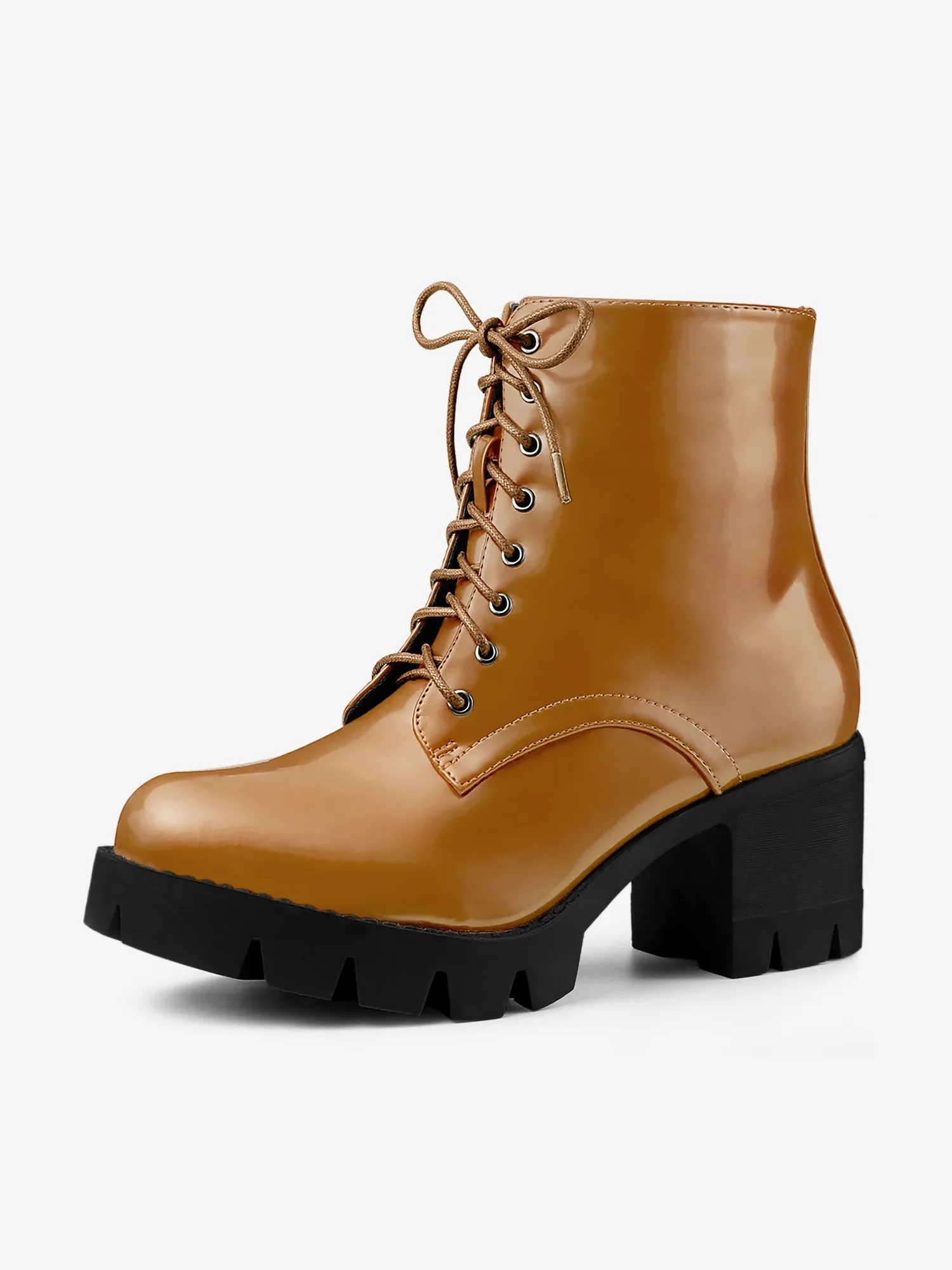 Lace Up Decor Side Zipper Platform Chunky Heel Combat Boots