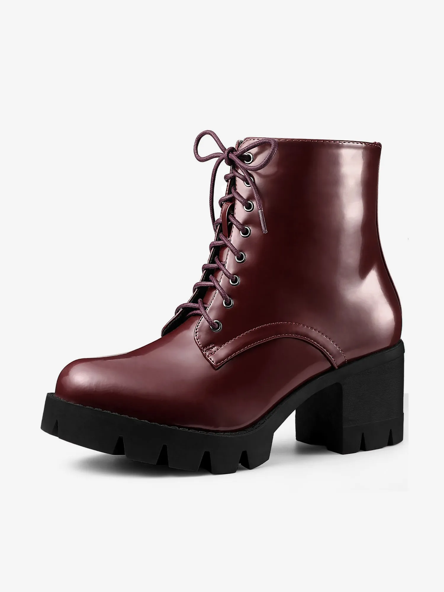 Lace Up Decor Side Zipper Platform Chunky Heel Combat Boots