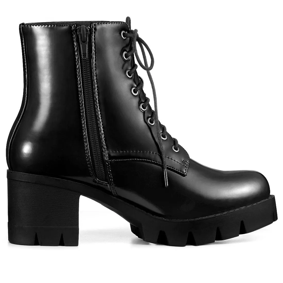 Lace Up Decor Side Zipper Platform Chunky Heel Combat Boots