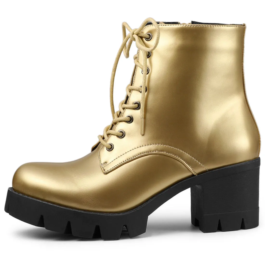 Lace Up Decor Side Zipper Platform Chunky Heel Combat Boots