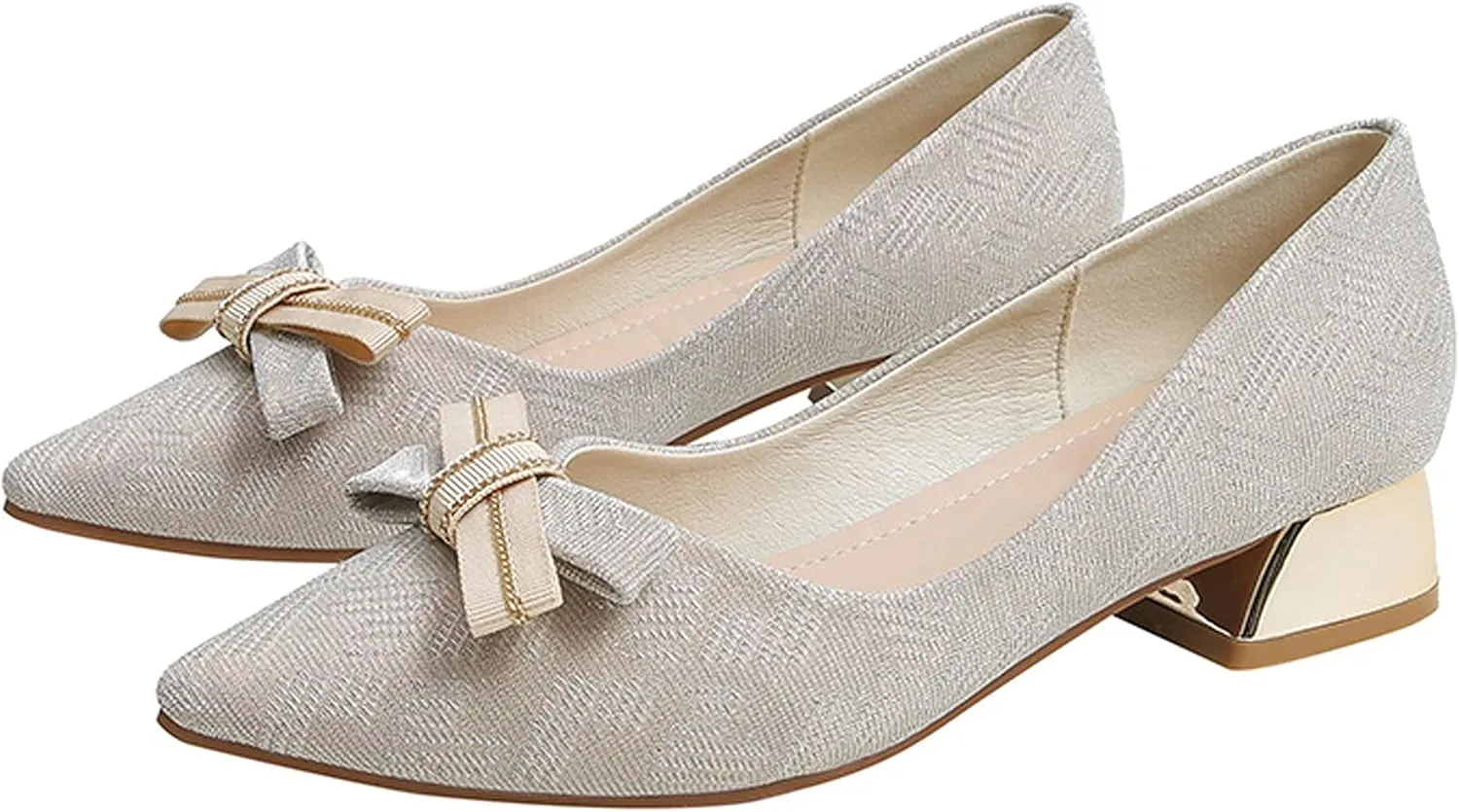 WENJIAZHIZHI Bow-Knot Pumps Heels Shoes for Womens Chunky Low Block Heels for Women Wedding Dressy Pumps Shoes Sexy Closed Toe