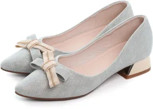 WENJIAZHIZHI Bow-Knot Pumps Heels Shoes for Womens Chunky Low Block Heels for Women Wedding Dressy Pumps Shoes Sexy Closed Toe