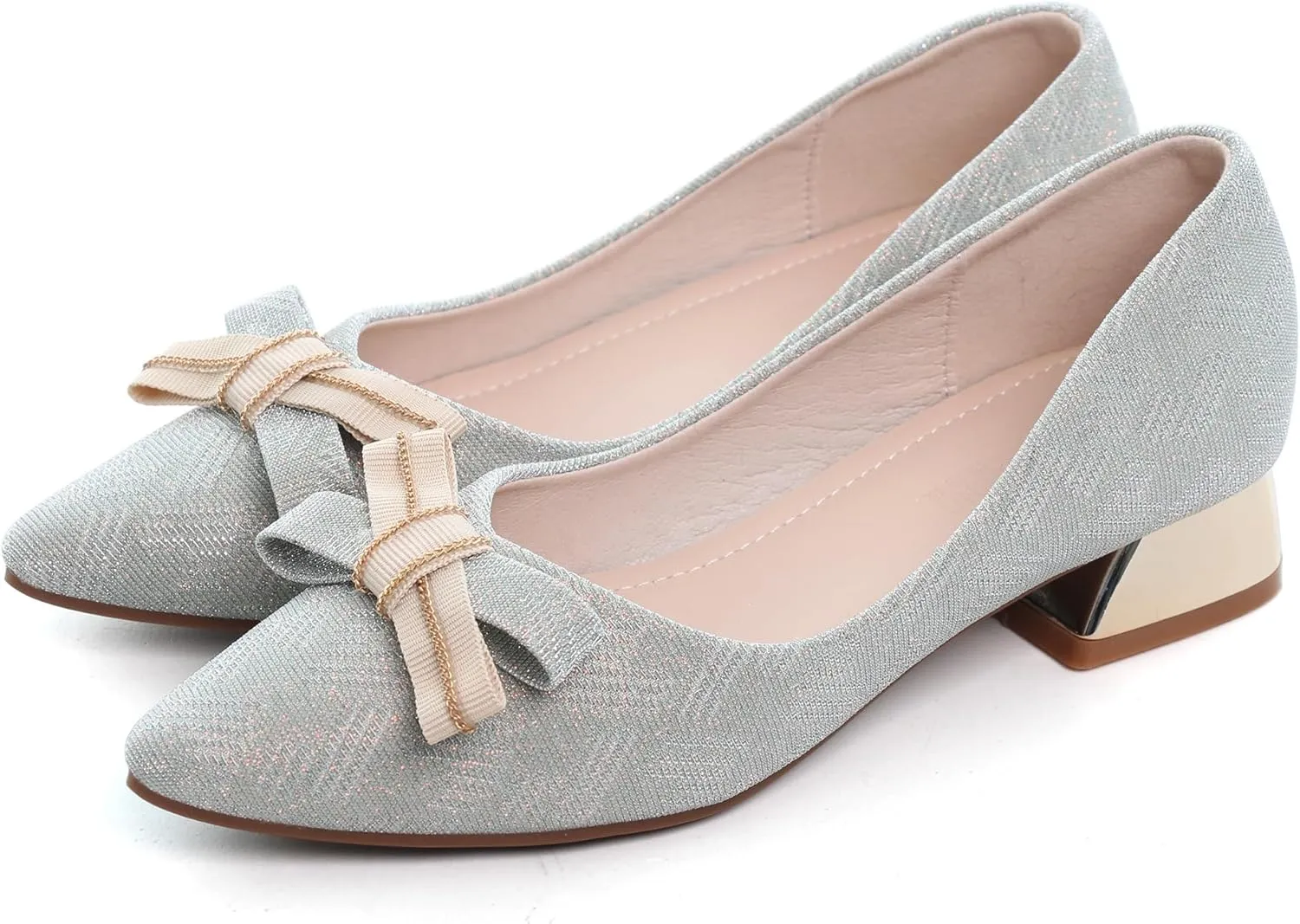 WENJIAZHIZHI Bow-Knot Pumps Heels Shoes for Womens Chunky Low Block Heels for Women Wedding Dressy Pumps Shoes Sexy Closed Toe
