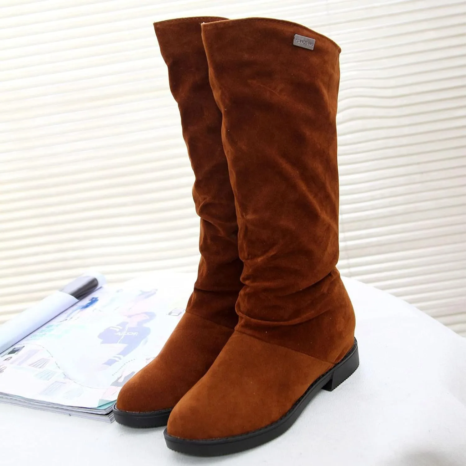 White Cowgirl Boots Suede Flats Thigh High Boots Pull On Knee High Boots Mid Calf Fall Winter Warm Boots