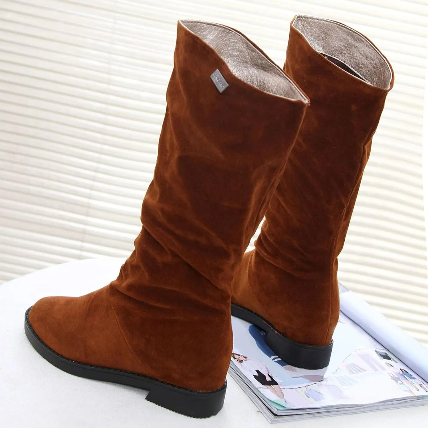 White Cowgirl Boots Suede Flats Thigh High Boots Pull On Knee High Boots Mid Calf Fall Winter Warm Boots