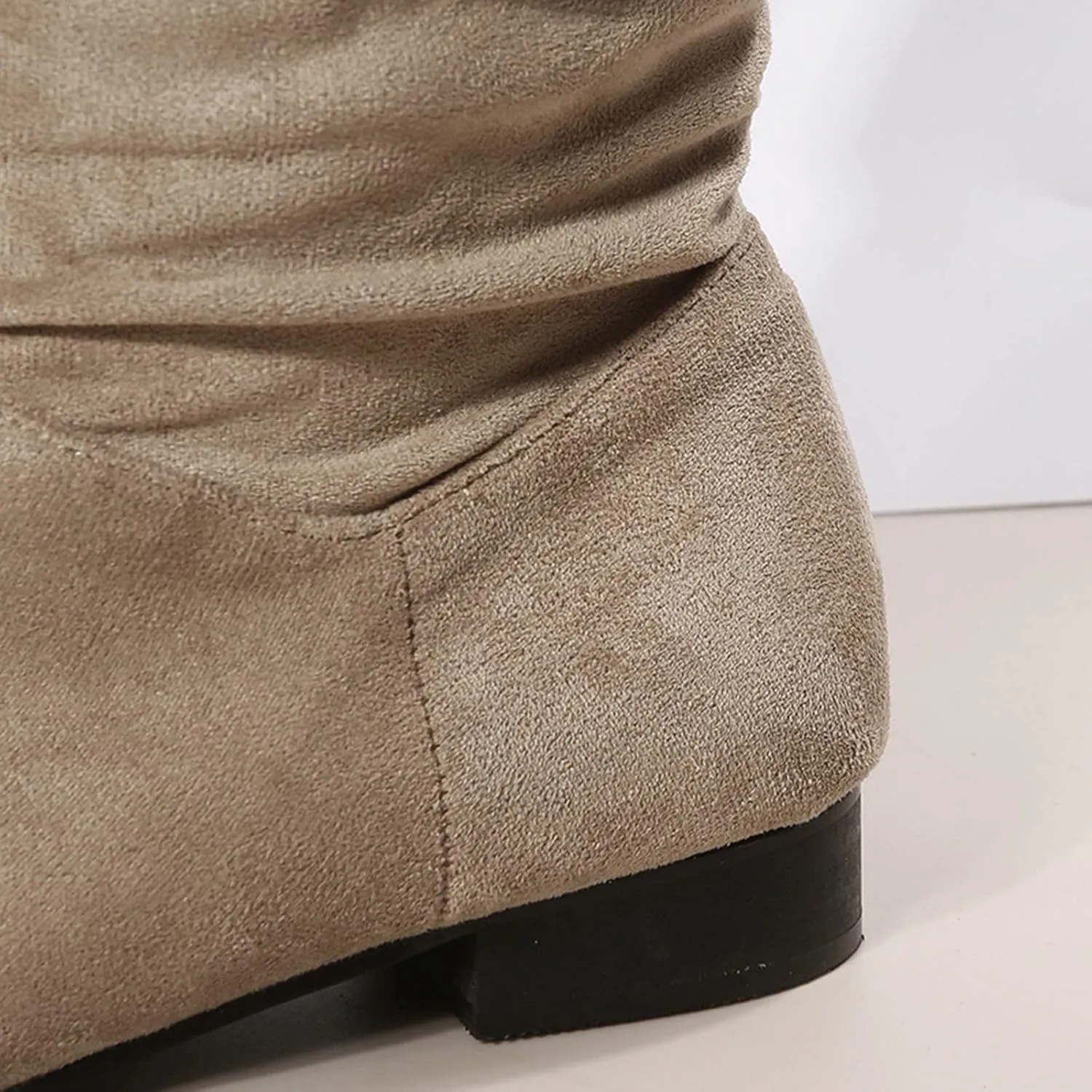White Cowgirl Boots Suede Pleated Thigh High Boots Pull On Knee High Boots Mid Calf Bootie Winter Boots
